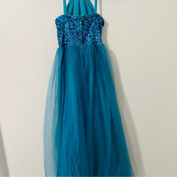 Poppies and Roses Girls Size 10 Sleeveless Sequin Bodice Corkscrew Long Dress - Picture 5 of 11